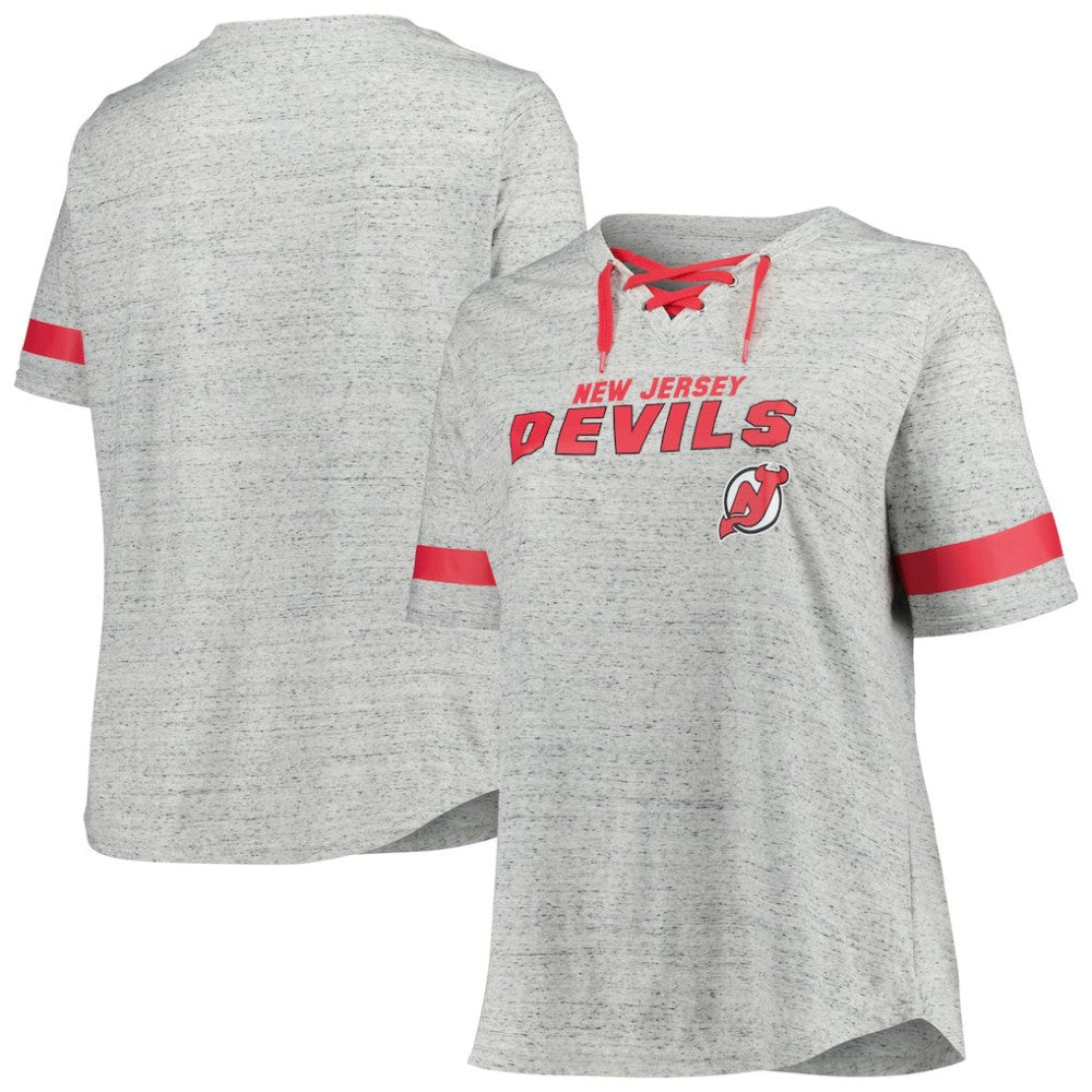 New Jersey Devils Fanatics Women's Plus Size Lace-Up T-Shirt - Heather Gray - NHL