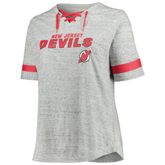 New Jersey Devils Fanatics Women's Plus Size Lace-Up T-Shirt - Heather Gray - NHL