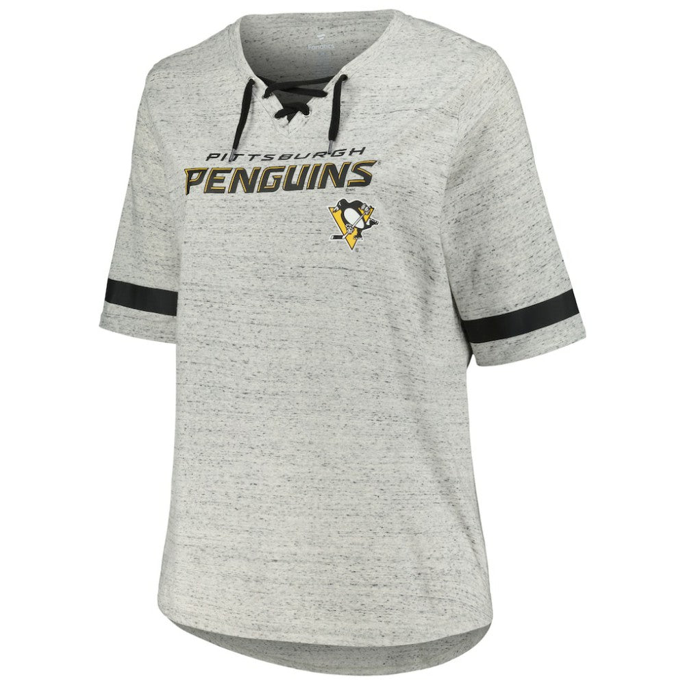 Pittsburgh Penguins Fanatics Women's Plus Size Lace-Up T-Shirt - Heather Gray - NHL