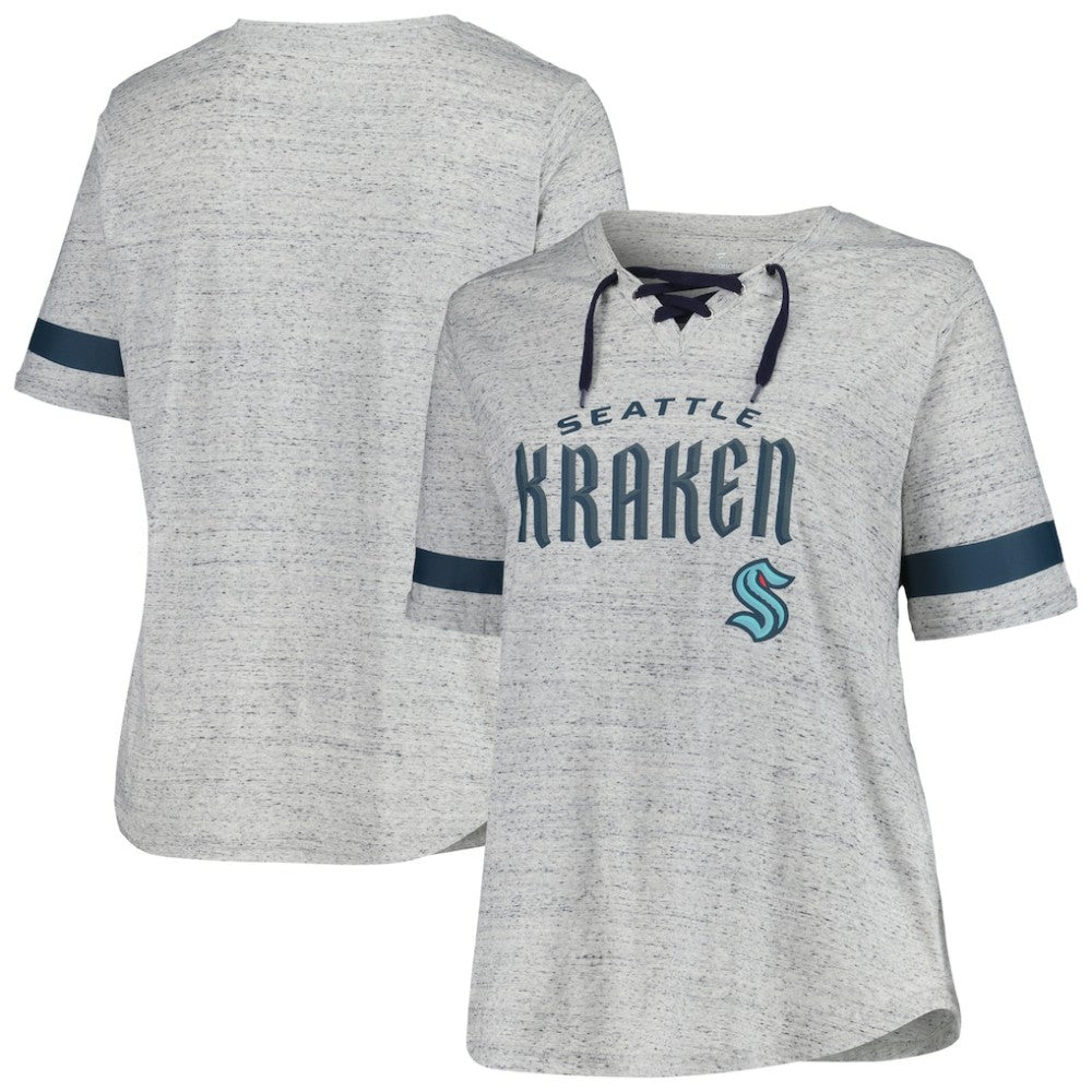 Seattle Kraken Fanatics Women's Plus Size Lace-Up T-Shirt - Heather Gray - NHL