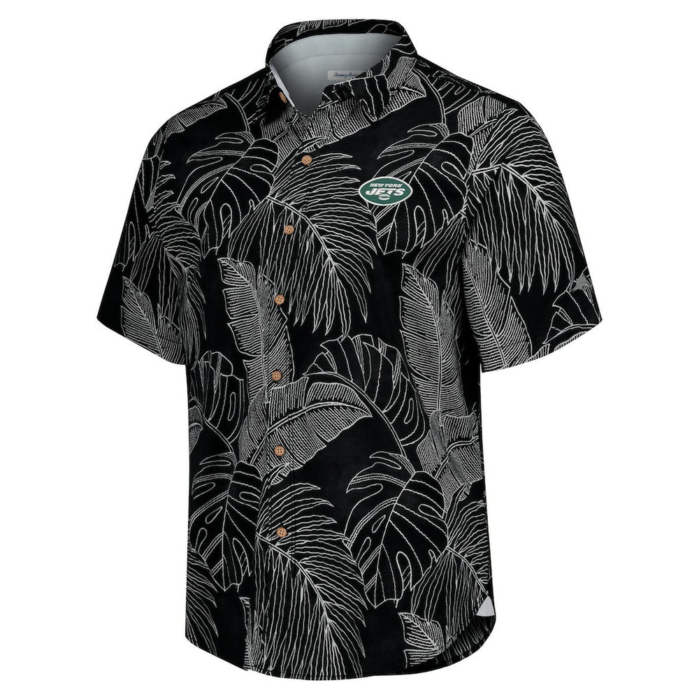 New York Jets Sport Vine Line Button-Down Shirt Black | Tommy Bahama