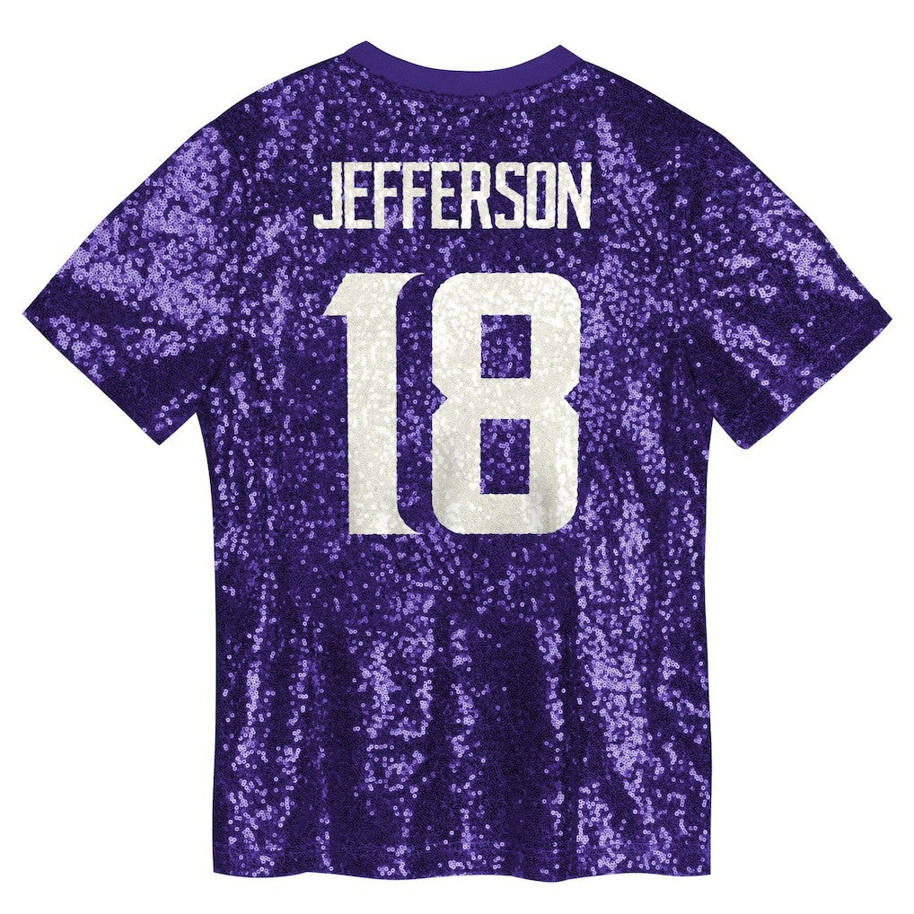 Justin Jefferson Minnesota Vikings Girls Youth Sequin V-Neck Fashion Jersey Purple | NFL