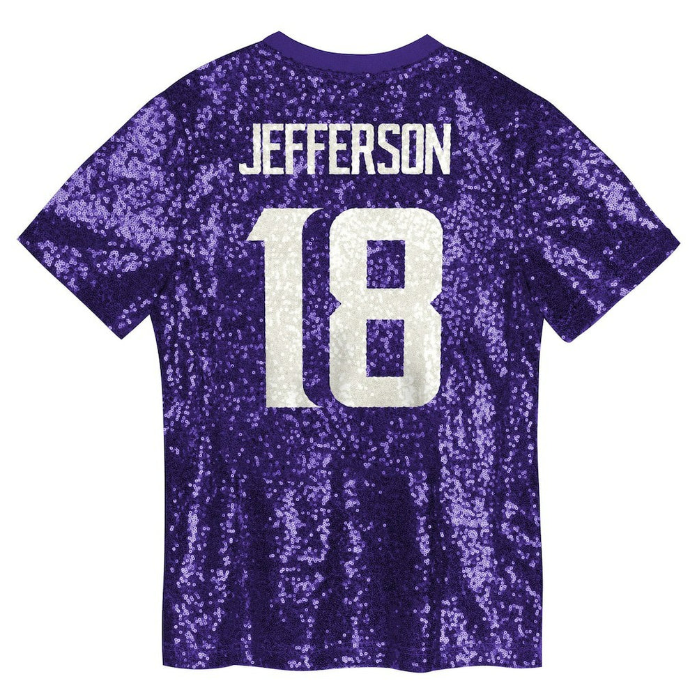 Justin Jefferson Minnesota Vikings Girls Youth Sequin V-Neck Fashion Jersey Purple | NFL