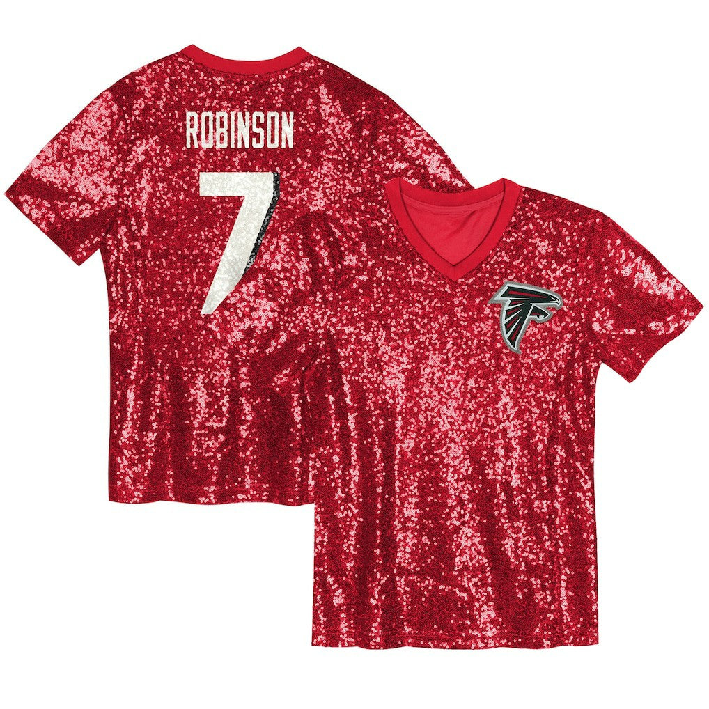 Bijan Robinson Atlanta Falcons Girls Youth Sequin V-Neck Fashion Jersey Red | NFL
