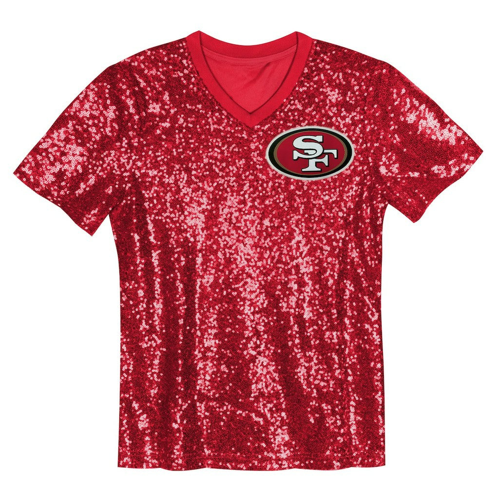 Christian McCaffrey San Francisco 49ers Girls Youth Sequin V-Neck Fashion Jersey Scarlet | NFL