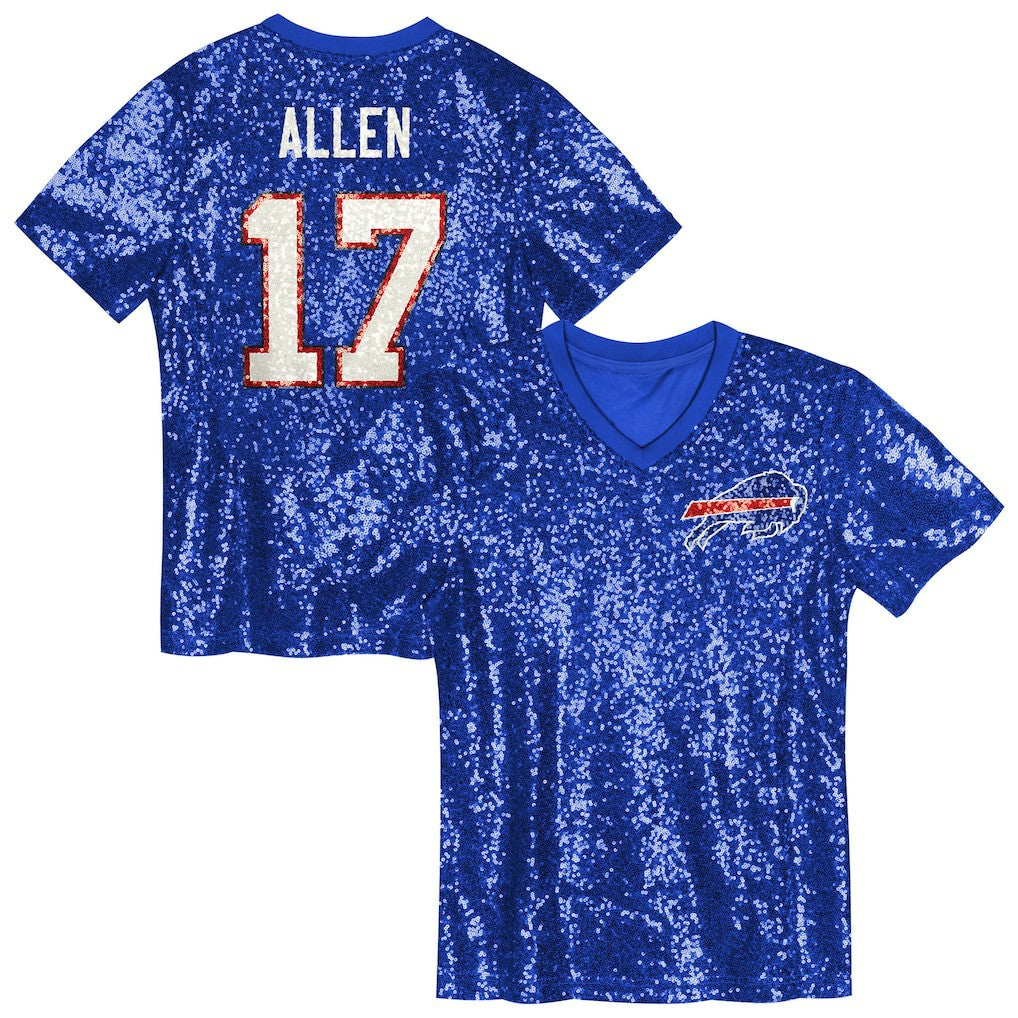 Josh Allen Buffalo Bills Girls Youth Sequin V-Neck Fashion Jersey Royal | NFL
