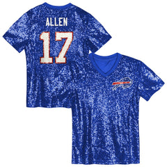 Josh Allen Buffalo Bills Girls Youth Sequin V-Neck Fashion Jersey Royal | NFL
