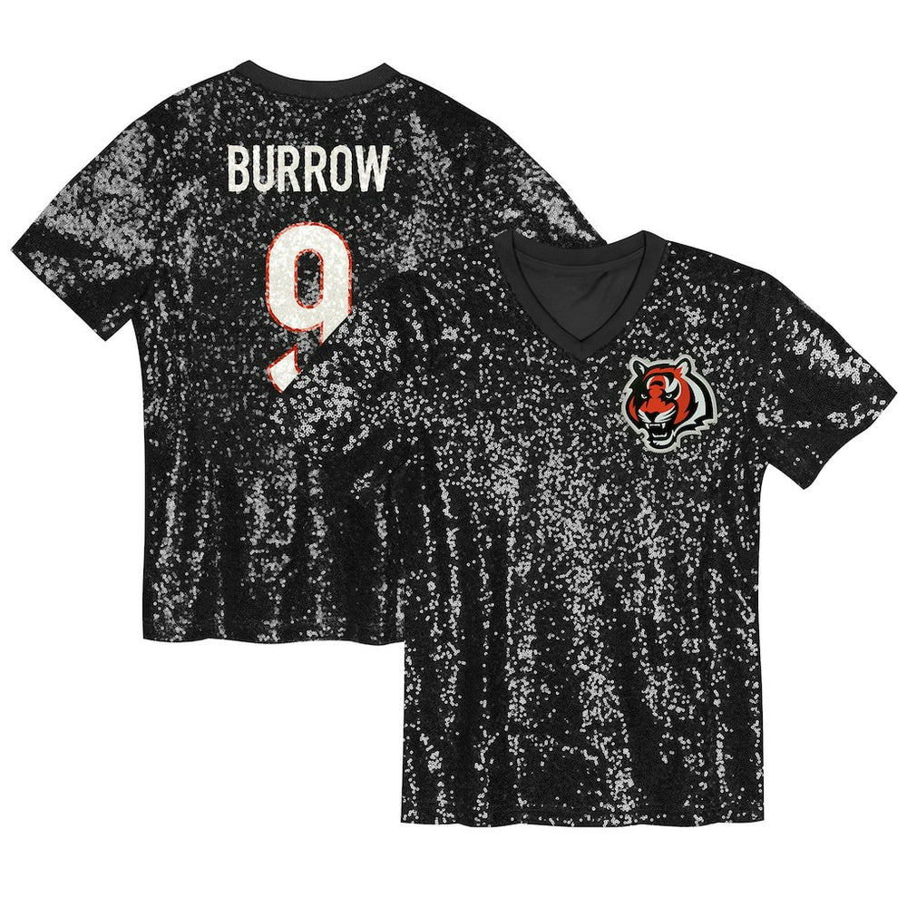 Joe Burrow Cincinnati Bengals Girls Youth Sequin V-Neck Fashion Jersey Black | NFL