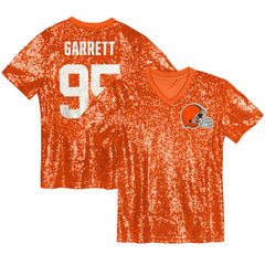 Myles Garrett Cleveland Browns Girls Youth Sequin V-Neck Fashion Jersey Orange | NFL