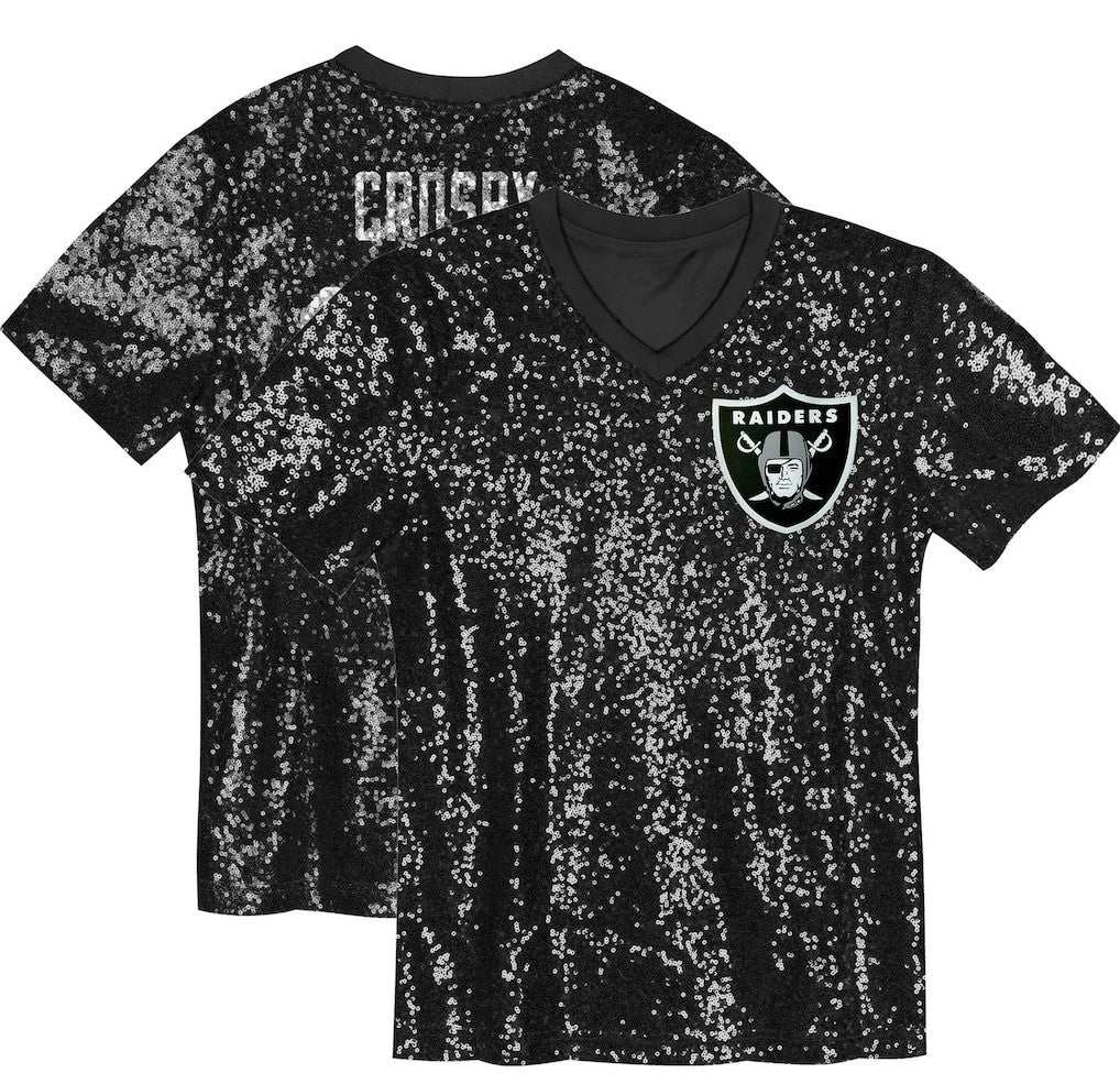 Maxx Crosby Las Vegas Raiders Girls Youth Sequin V-Neck Fashion Jersey Black | NFL