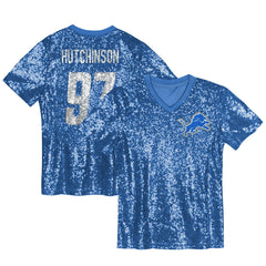 Aidan Hutchinson Detroit Lions Girls Youth Sequin V-Neck Fashion Jersey Blue | NFL