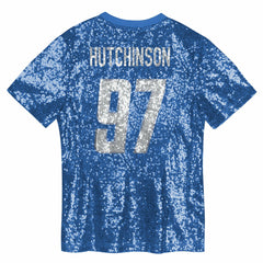 Aidan Hutchinson Detroit Lions Girls Youth Sequin V-Neck Fashion Jersey Blue | NFL