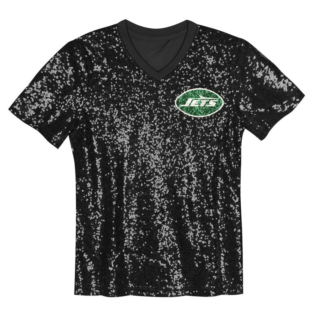 Sauce Gardner New York Jets Girls Youth Sequin V-Neck Fashion Jersey Black | NFL
