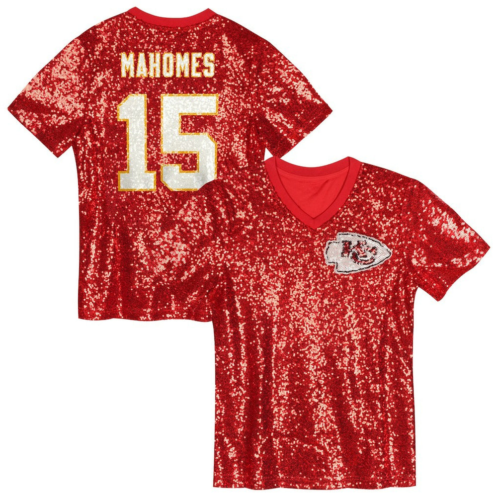 Patrick Mahomes Kansas City Chiefs Girls Youth Sequin V-Neck Fashion Jersey Red | NFL