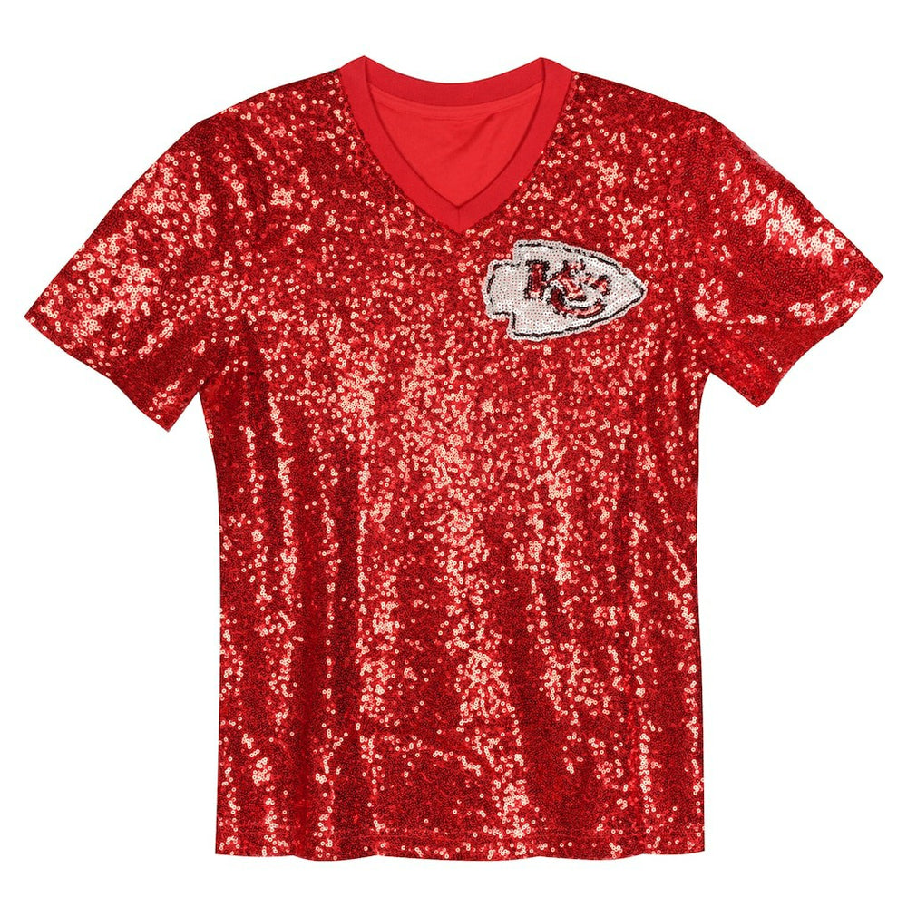Patrick Mahomes Kansas City Chiefs Girls Youth Sequin V-Neck Fashion Jersey Red | NFL