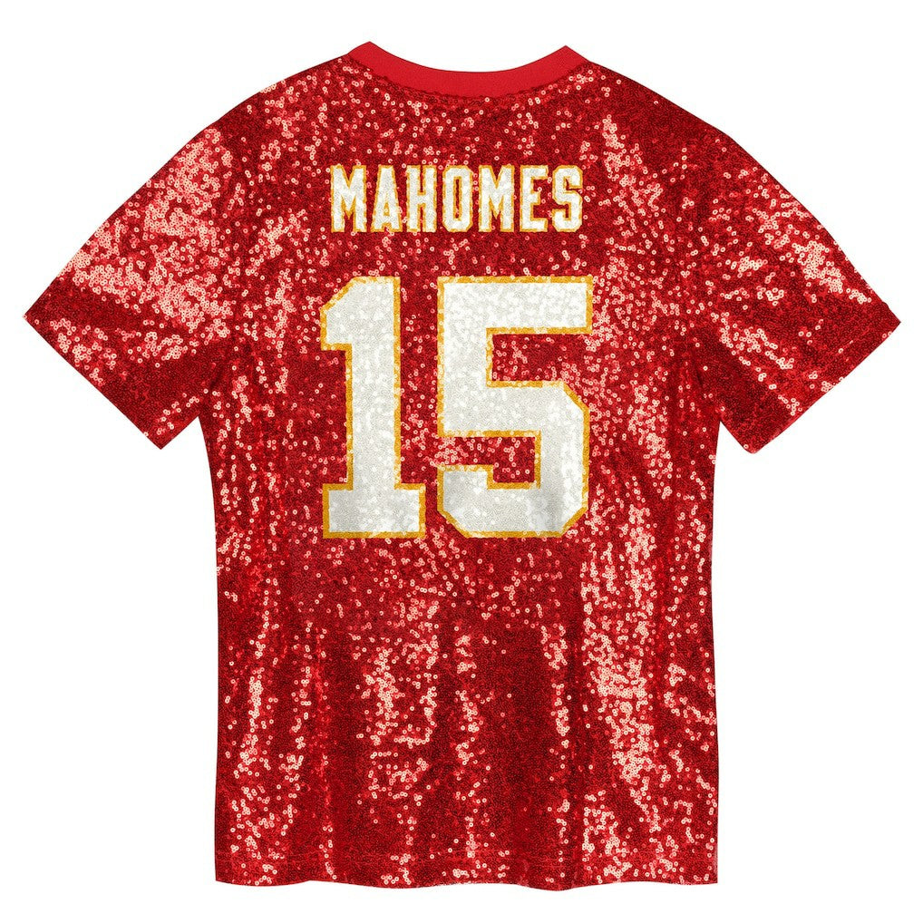 Patrick Mahomes Kansas City Chiefs Girls Youth Sequin V-Neck Fashion Jersey Red | NFL