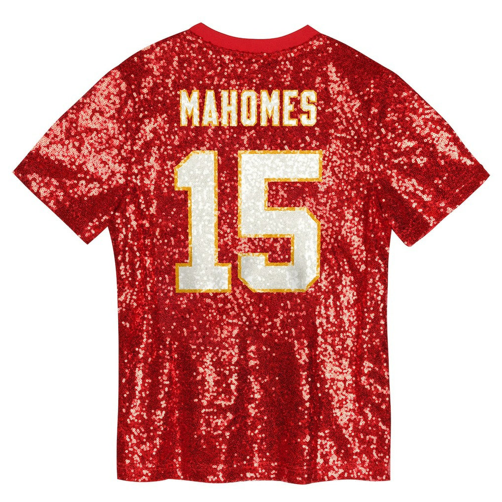 Patrick Mahomes Kansas City Chiefs Girls Youth Sequin V-Neck Fashion Jersey Red | NFL