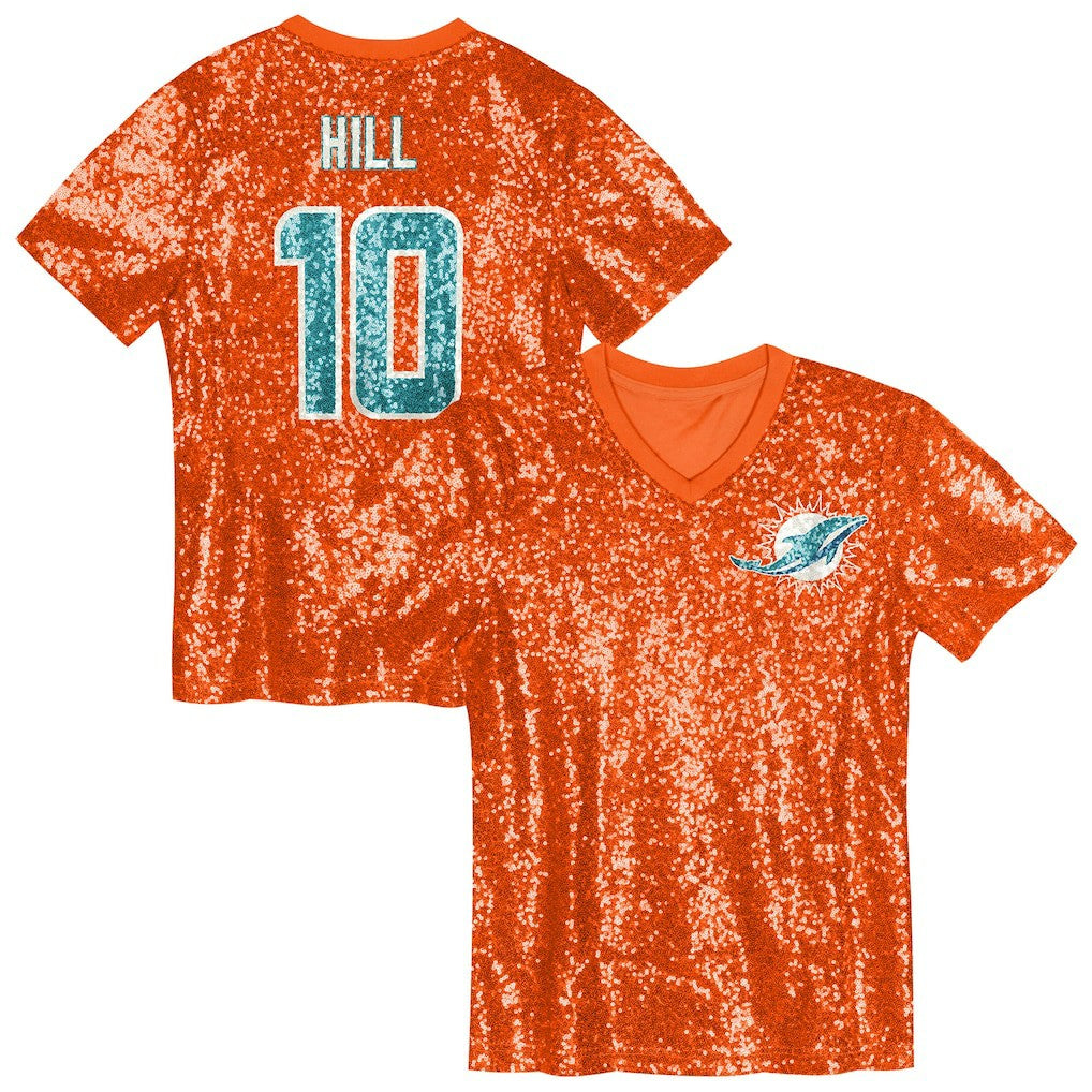 Tyreek Hill Miami Dolphins Girls Youth Sequin V-Neck Fashion Jersey Orange | NFL