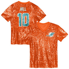 Tyreek Hill Miami Dolphins Girls Youth Sequin V-Neck Fashion Jersey Orange | NFL