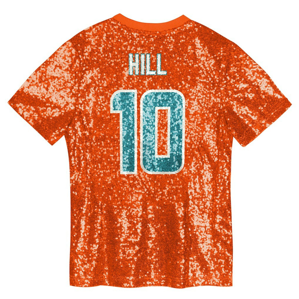 Tyreek Hill Miami Dolphins Girls Youth Sequin V-Neck Fashion Jersey Orange | NFL