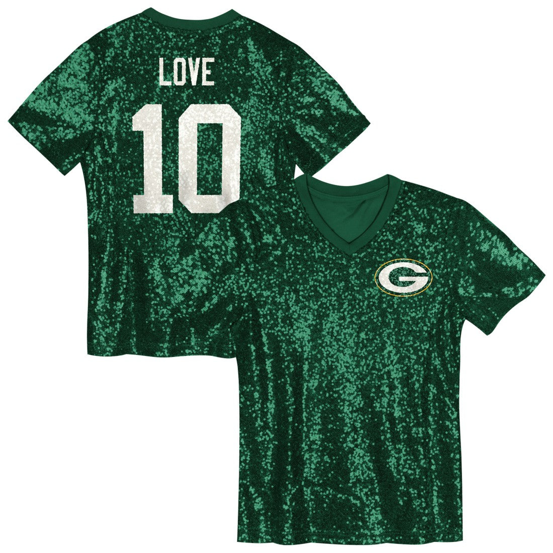 Jordan Love Green Bay Packers Girls Youth Sequin V-Neck Fashion Jersey Green | NFL