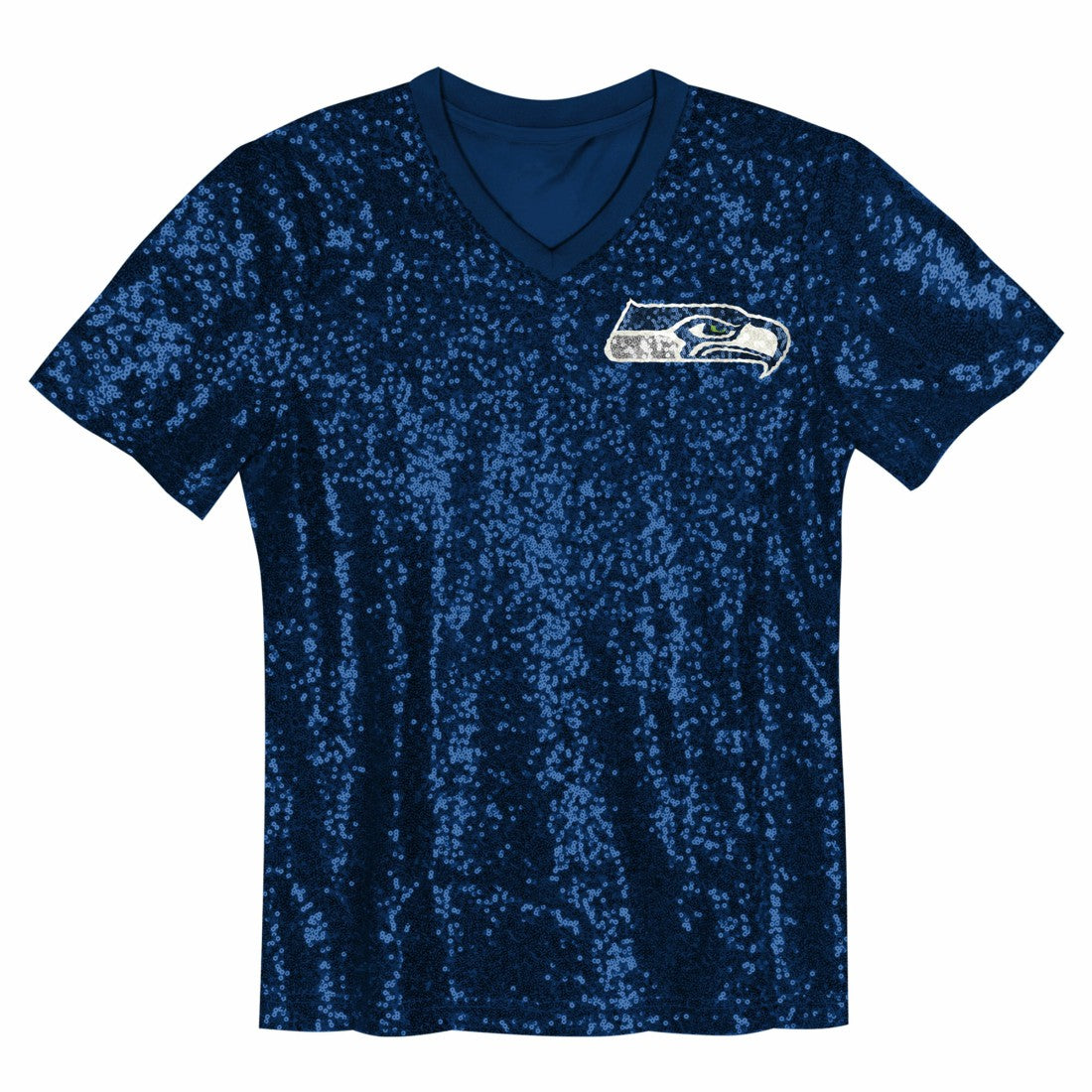 12 Fan Seattle Seahawks Girls Youth Sequin V-Neck Fashion Jersey College Navy | NFL