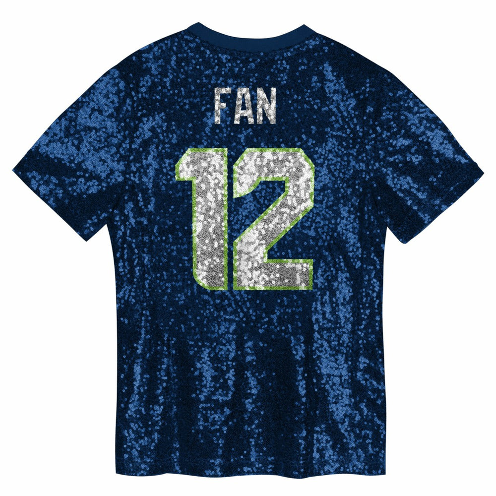 12 Fan Seattle Seahawks Girls Youth Sequin V-Neck Fashion Jersey College Navy | NFL