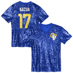 Puka Nacua Los Angeles Rams Girls Youth Sequin V-Neck Fashion Jersey Royal | NFL
