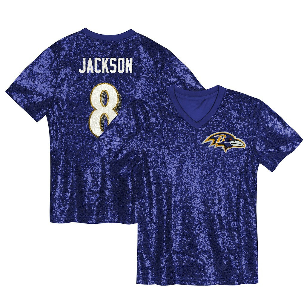 Lamar Jackson Baltimore Ravens Girls Youth Sequin V-Neck Fashion Jersey Purple | NFL