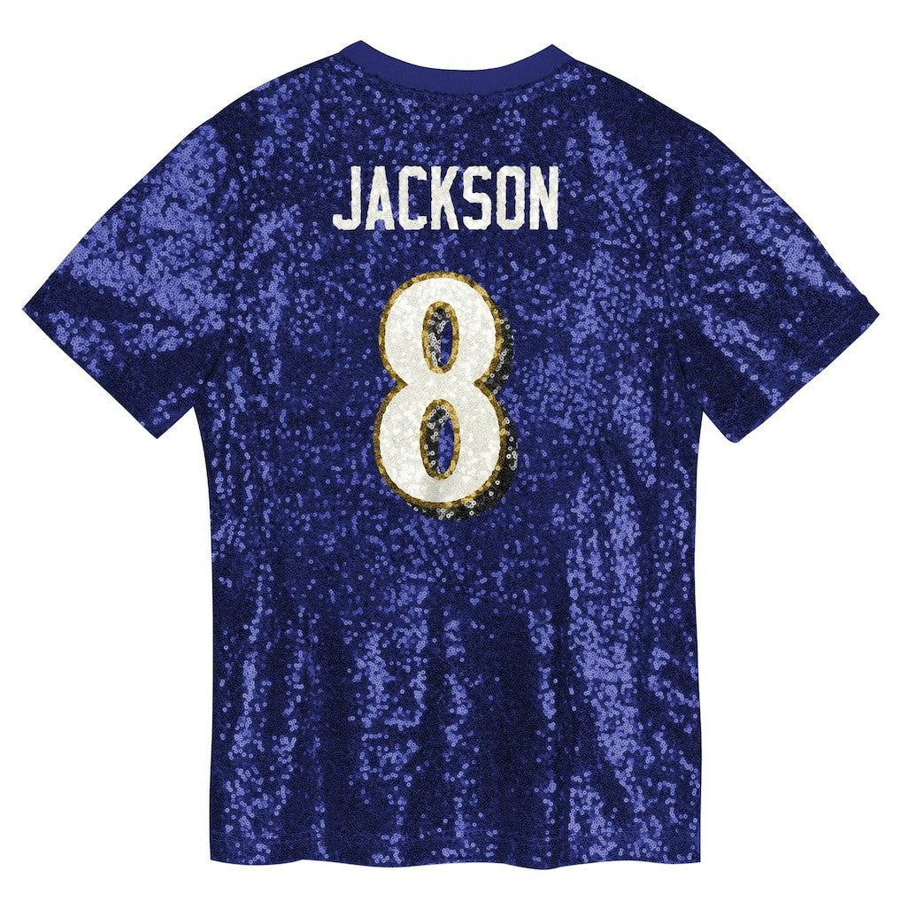 Lamar Jackson Baltimore Ravens Girls Youth Sequin V-Neck Fashion Jersey Purple | NFL