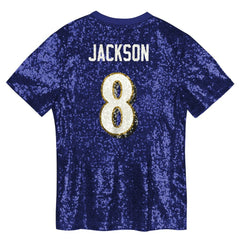 Lamar Jackson Baltimore Ravens Girls Youth Sequin V-Neck Fashion Jersey Purple | NFL