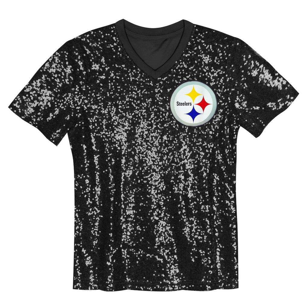 T.J. Watt Pittsburgh Steelers Girls Youth Sequin V-Neck Fashion Jersey Black | NFL