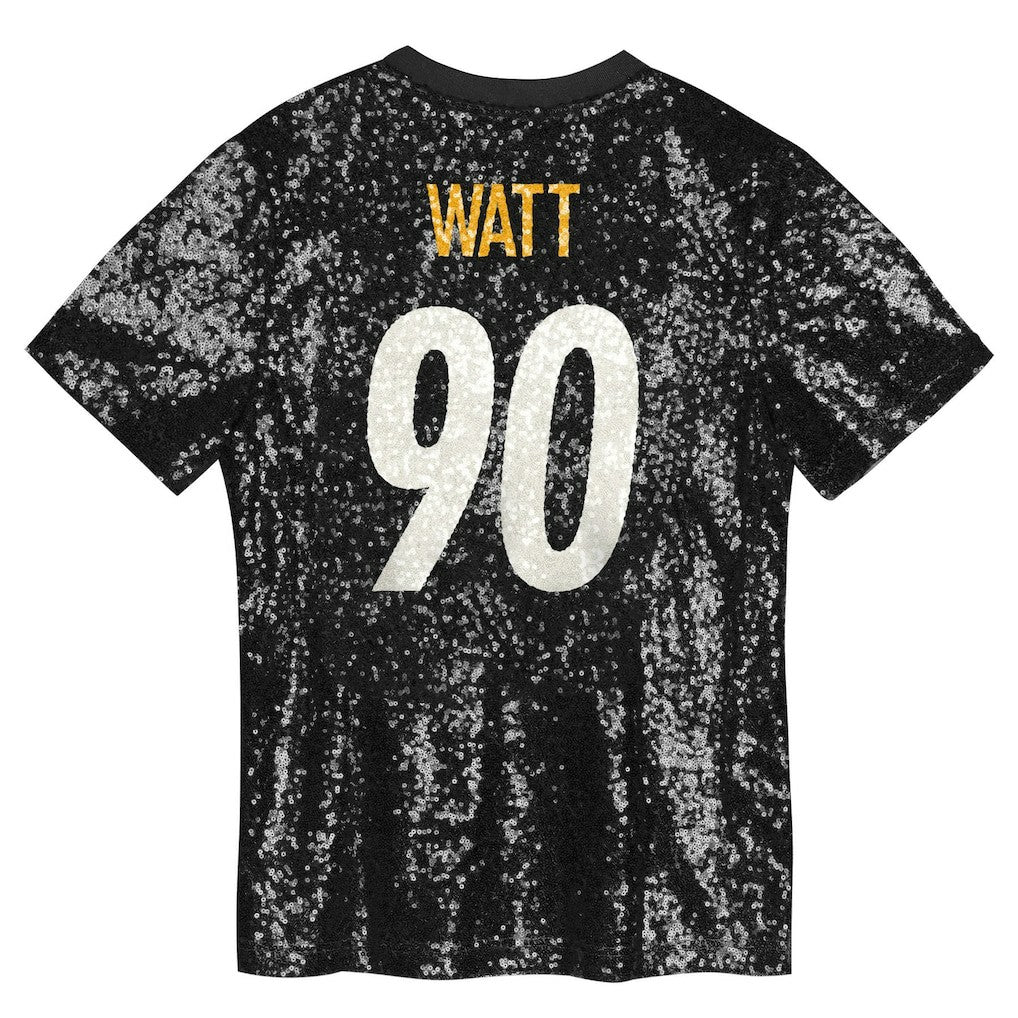 T.J. Watt Pittsburgh Steelers Girls Youth Sequin V-Neck Fashion Jersey Black | NFL