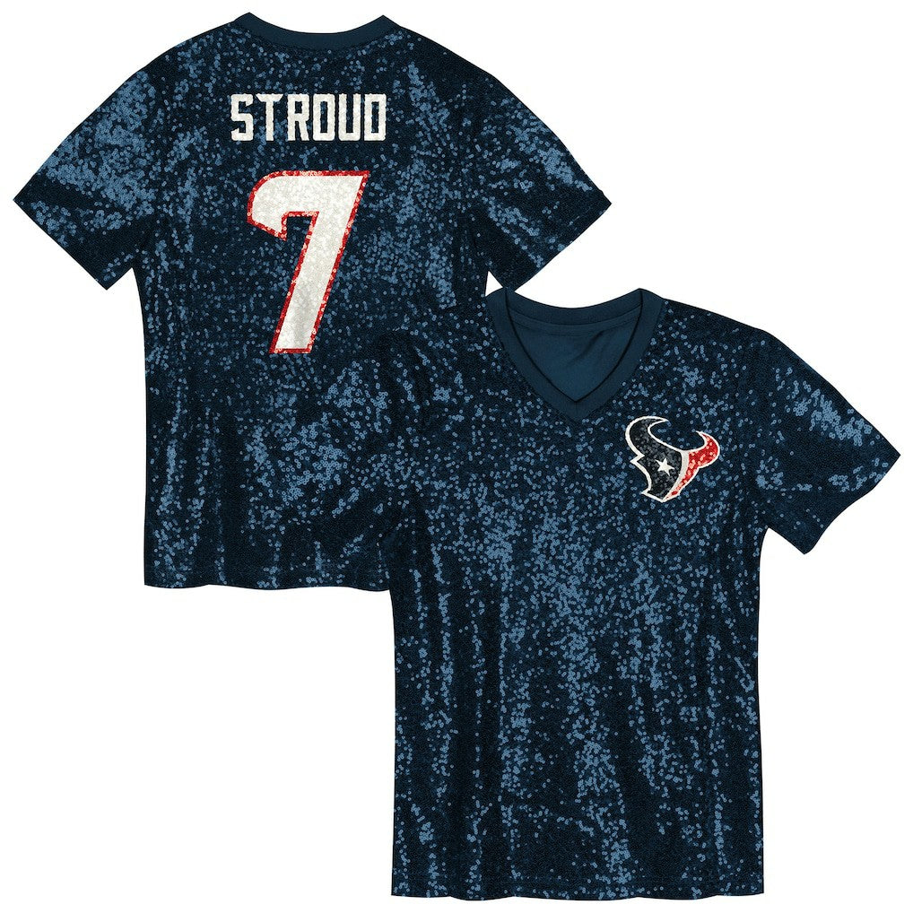 C.J. Stroud Houston Texans Girls Youth Sequin V-Neck Fashion Jersey Navy | NFL