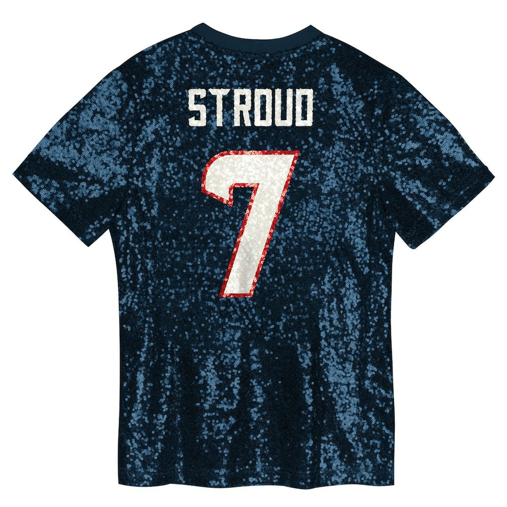 C.J. Stroud Houston Texans Girls Youth Sequin V-Neck Fashion Jersey Navy | NFL