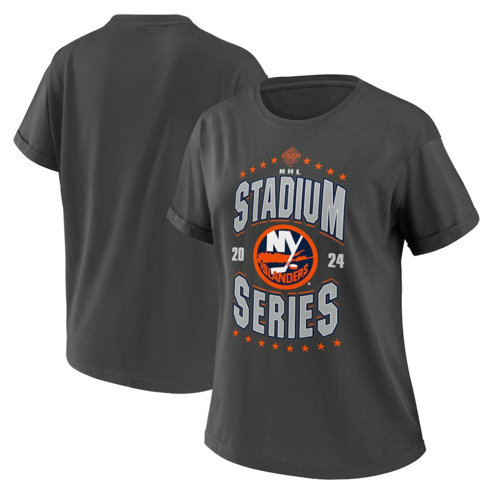 New York Islanders WEAR by Erin Andrews Women's 2024 NHL Stadium Series Boyfriend T-Shirt - Charcoal - NHL