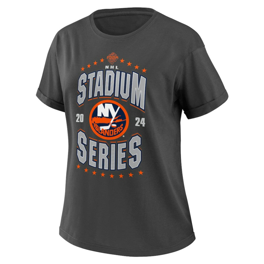 New York Islanders WEAR by Erin Andrews Women's 2024 NHL Stadium Series Boyfriend T-Shirt - Charcoal - NHL