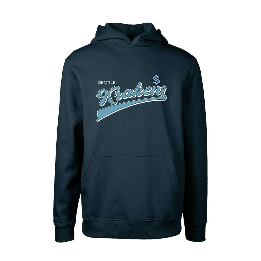 Seattle Kraken Levelwear Youth Podium Retro Script Fleece Pullover Hoodie - Deep Sea Blue - NHL