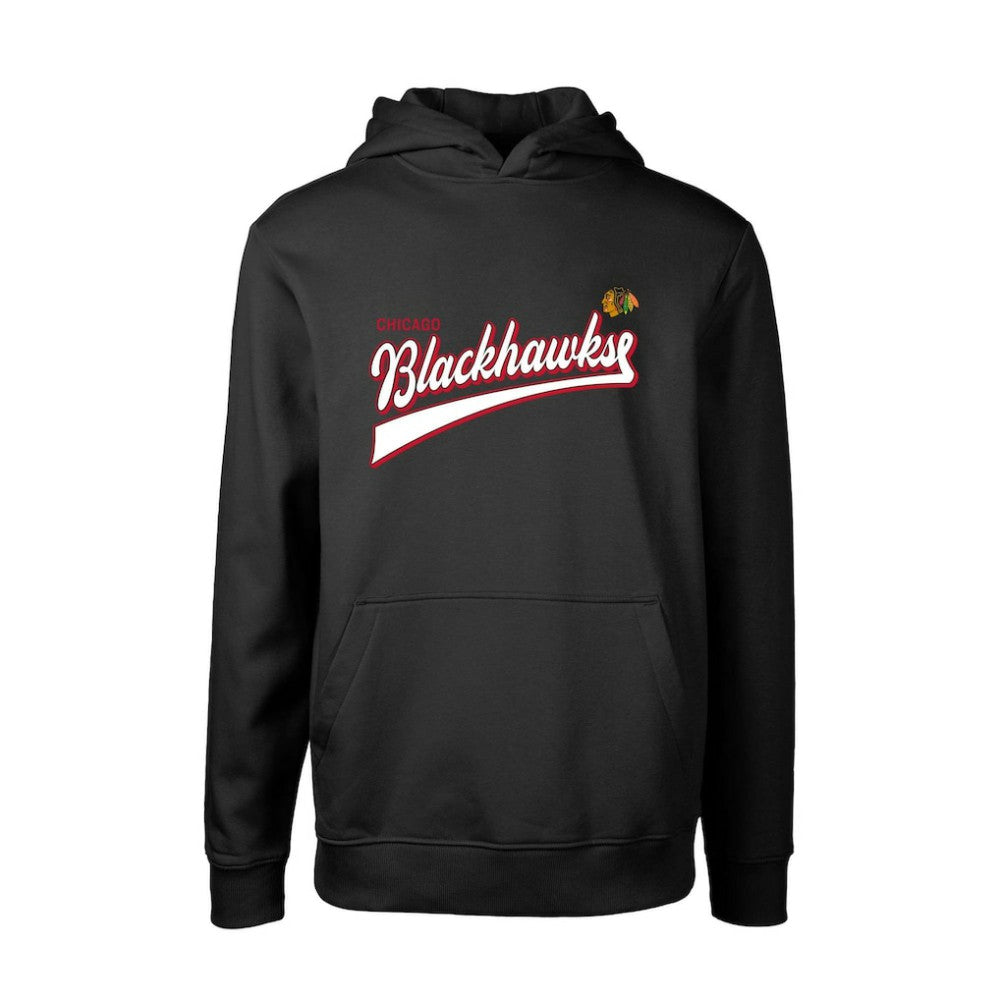Chicago Blackhawks Levelwear Youth Podium Retro Script Fleece Pullover Hoodie - Black - NHL