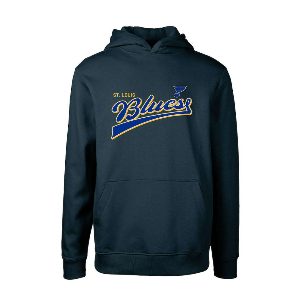 St. Louis Blues Levelwear Youth Podium Retro Script Fleece Pullover Hoodie - Navy - NHL