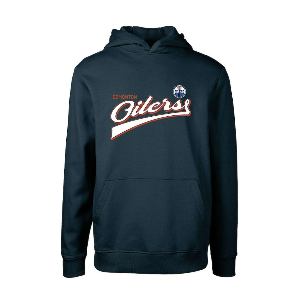Edmonton Oilers Levelwear Youth Podium Retro Script Fleece Pullover Hoodie - Navy - NHL