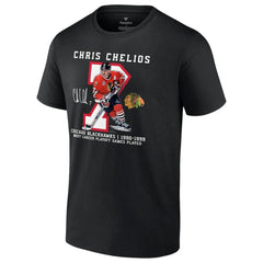Chris Chelios Chicago Blackhawks Jersey Retirement T-Shirt - Black - NHL