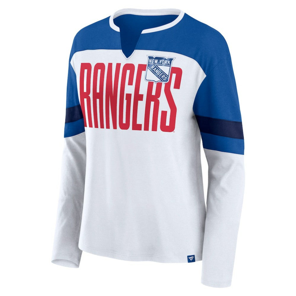 New York Rangers Fanatics Women's Frozen Long Sleeve Notch Neck T-Shirt - White/Blue - NHL