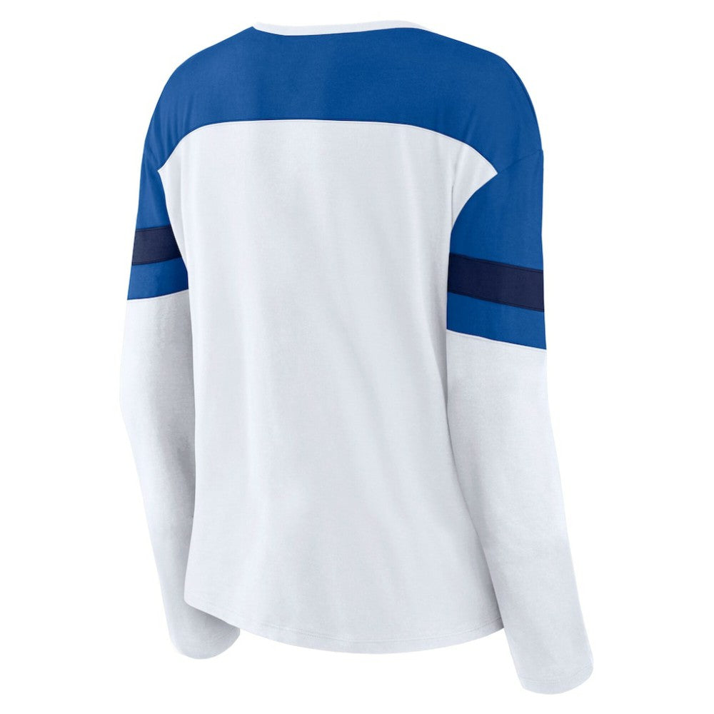 New York Rangers Fanatics Women's Frozen Long Sleeve Notch Neck T-Shirt - White/Blue - NHL
