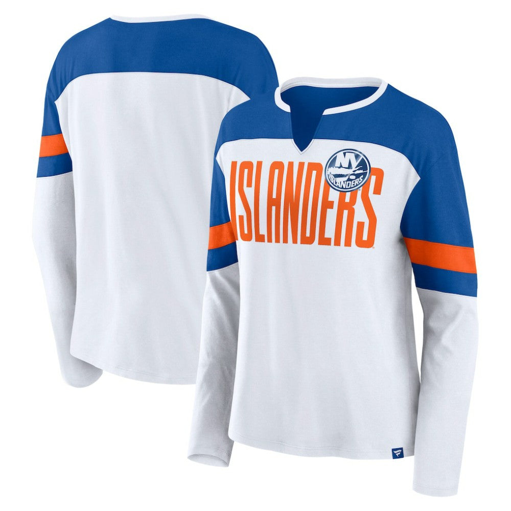 New York Islanders Fanatics Women's Frozen Long Sleeve Notch Neck T-Shirt - White/Royal - NHL