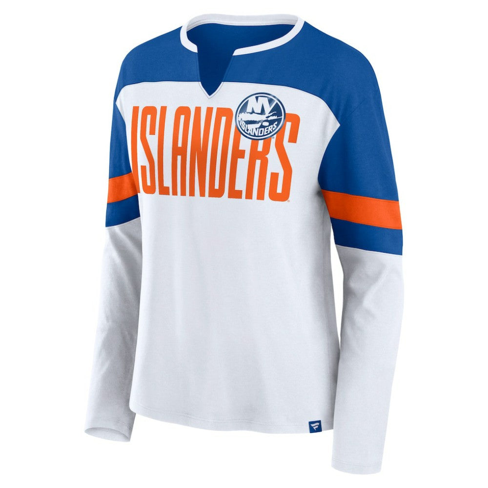 New York Islanders Fanatics Women's Frozen Long Sleeve Notch Neck T-Shirt - White/Royal - NHL