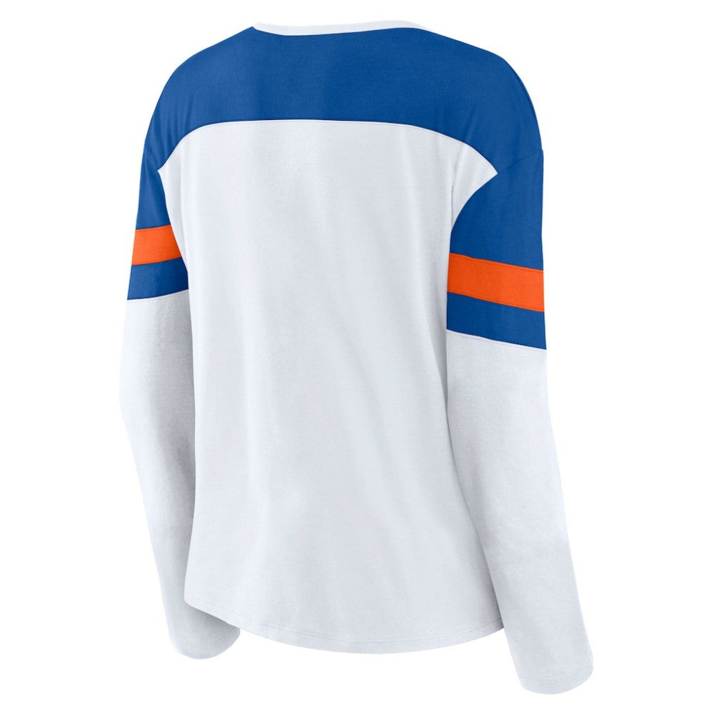New York Islanders Fanatics Women's Frozen Long Sleeve Notch Neck T-Shirt - White/Royal - NHL