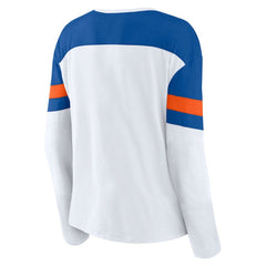 New York Islanders Fanatics Women's Frozen Long Sleeve Notch Neck T-Shirt - White/Royal - NHL