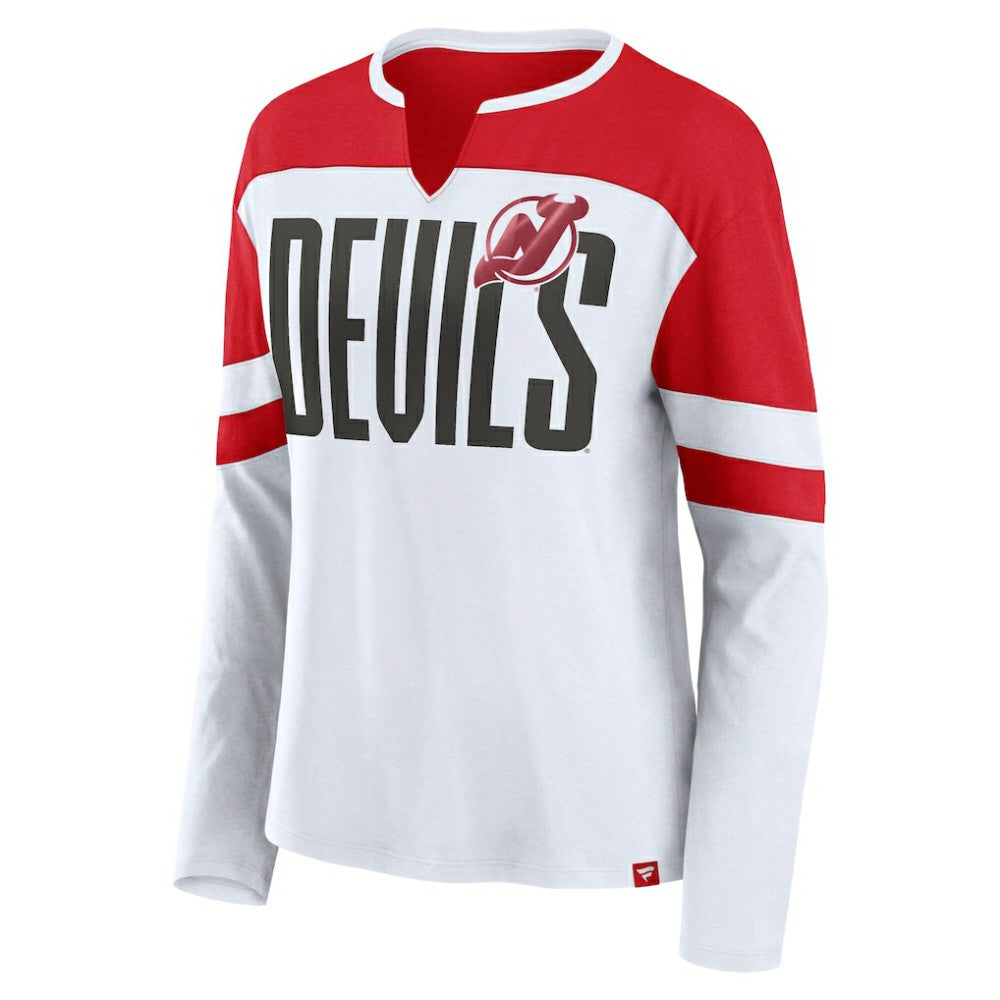 New Jersey Devils Fanatics Women's Frozen Long Sleeve Notch Neck T-Shirt - White/Red - NHL