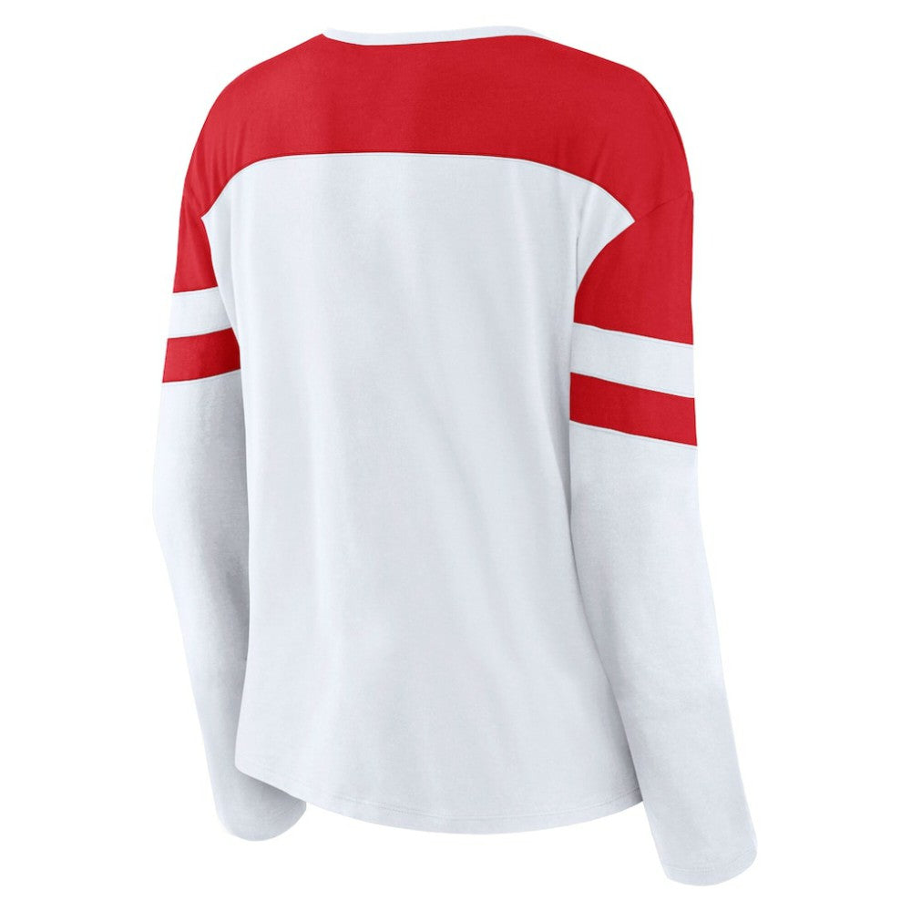 New Jersey Devils Fanatics Women's Frozen Long Sleeve Notch Neck T-Shirt - White/Red - NHL